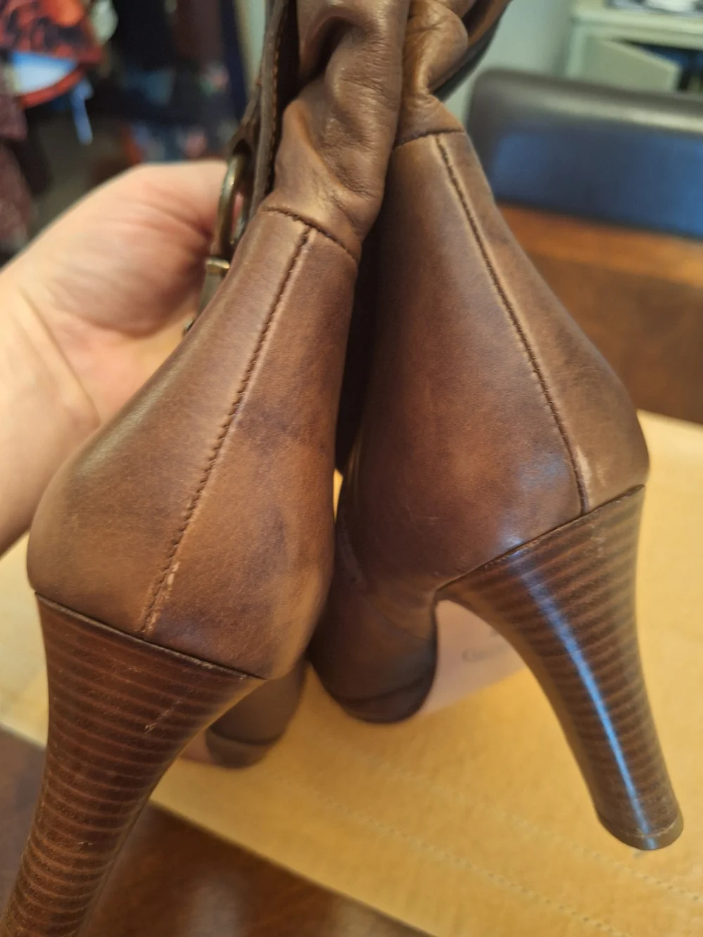 Coach Tan Leather Mid-Calf Heeled Boots with Buckle Detail 6.5